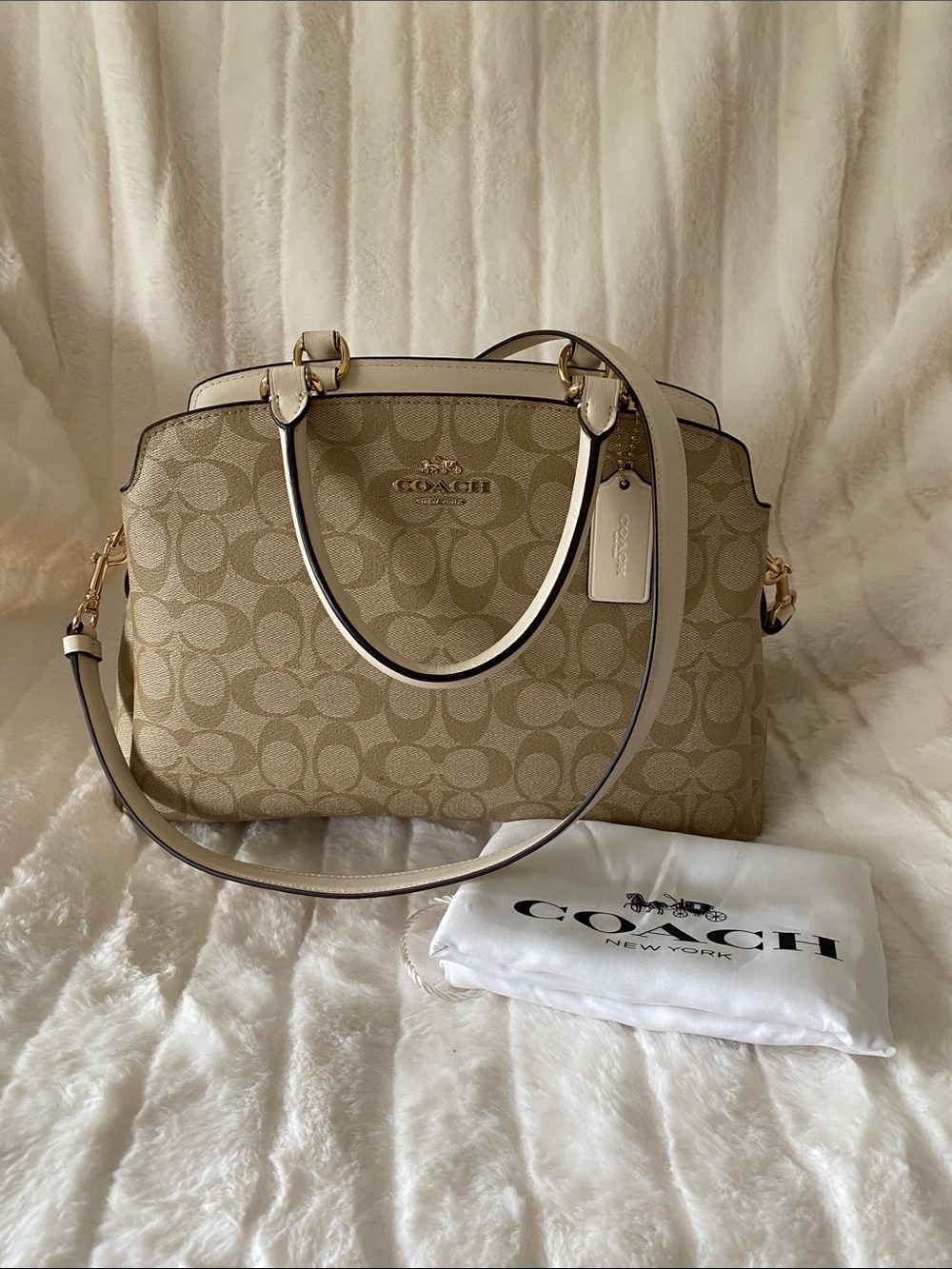 Coach Mini Lillie Carryall in Signature Canvas in Light Khaki and Chalk Colorway